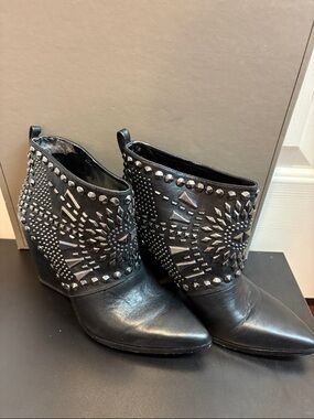 BCBGMaxAzria Black Studded Leather Wedge Ankle Boots